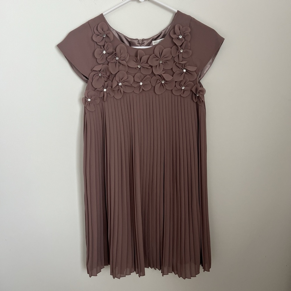 John Rocha Brown pleated dress with flowers on bodice